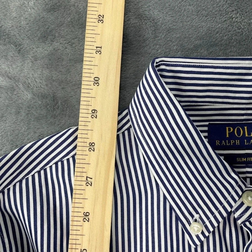 Polo Ralph Lauren Slim Fit Button Down Shirt Mens M Blue Striped Flesh Pony